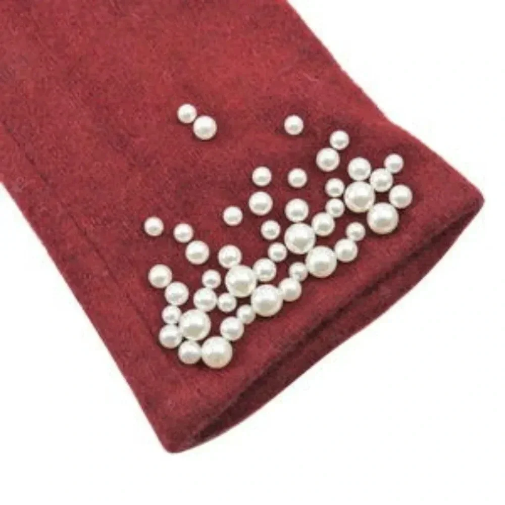 Cashmere Blend Warm Gloves  Plastic Pearl and Equipped Touch Screen Friendly